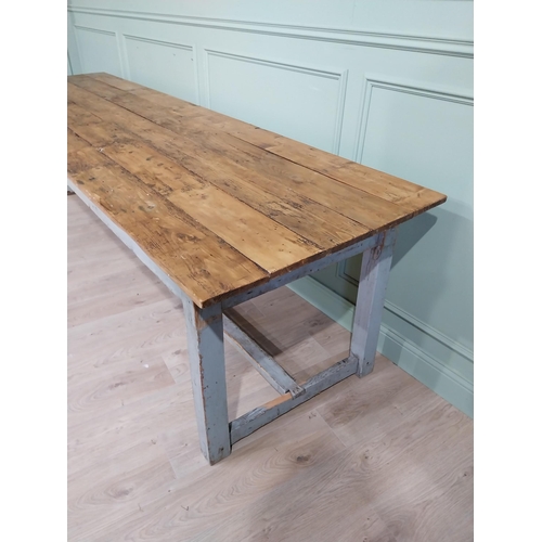 48 - 19th C. Irish painted pine kitchen table with single stretcher raised on four square legs. {80 cm H ... 