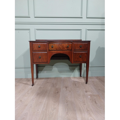 483 - 1950�s walnut kneehole desk with tooled leather top raised on tapered legs. {85 cm H x 105 cm W x 48... 