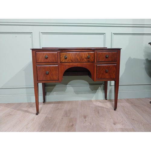 483 - 1950�s walnut kneehole desk with tooled leather top raised on tapered legs. {85 cm H x 105 cm W x 48... 