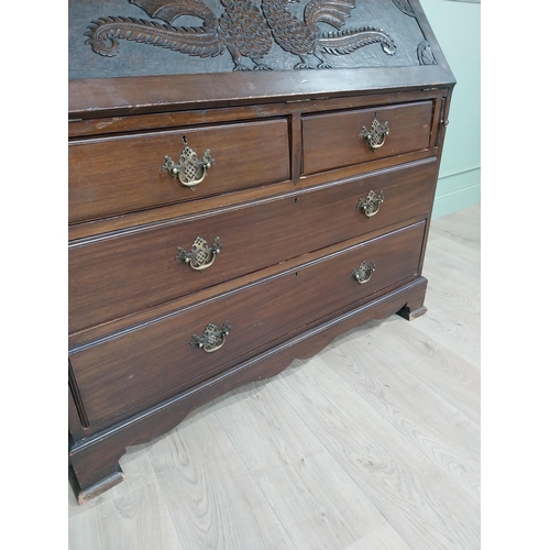 490 - Edwardian mahogany bureau bookcase raised on bracket feet with two long drawers over two short drawe... 