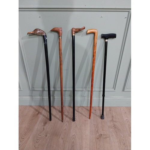 491 - Five vintage wooden walking sticks. {96 cm H}.