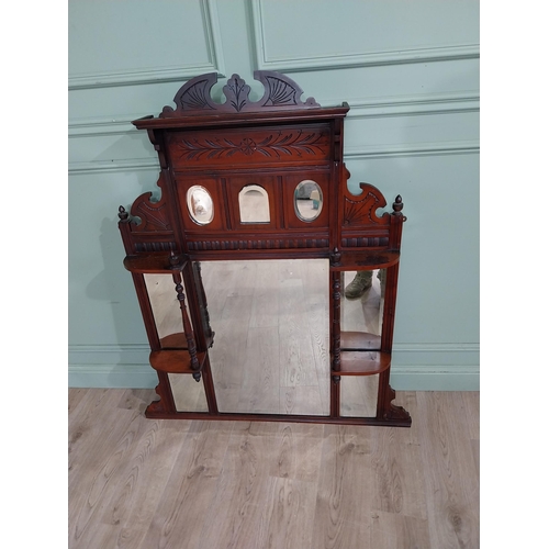 493 - Edwardian mahogany overmantel mirror with three small mirrored panels over three long panels. {136 c... 