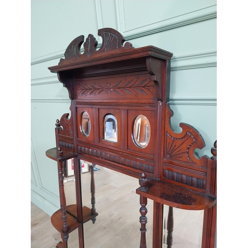 493 - Edwardian mahogany overmantel mirror with three small mirrored panels over three long panels. {136 c... 