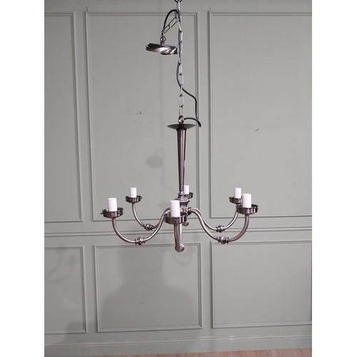 494 - Decorative metal six branch chandelier. {95 cm H x 55 cm Dia.}.