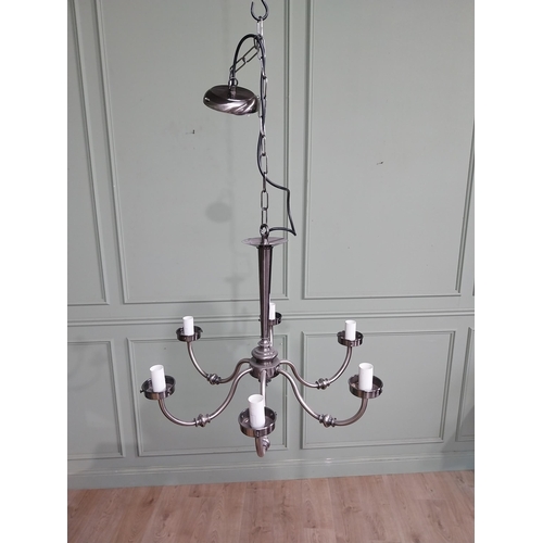 494 - Decorative metal six branch chandelier. {95 cm H x 55 cm Dia.}.