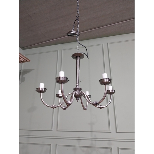 494 - Decorative metal six branch chandelier. {95 cm H x 55 cm Dia.}.