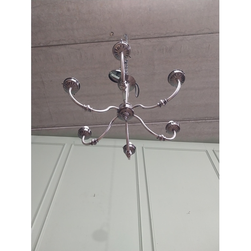 494 - Decorative metal six branch chandelier. {95 cm H x 55 cm Dia.}.