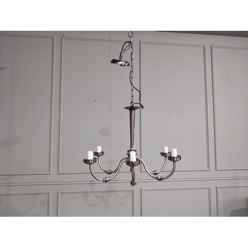 494 - Decorative metal six branch chandelier. {95 cm H x 55 cm Dia.}.