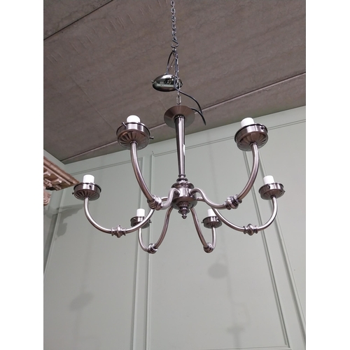 494 - Decorative metal six branch chandelier. {95 cm H x 55 cm Dia.}.