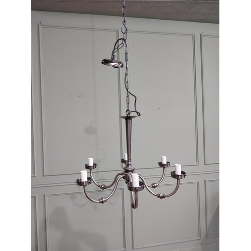 494 - Decorative metal six branch chandelier. {95 cm H x 55 cm Dia.}.