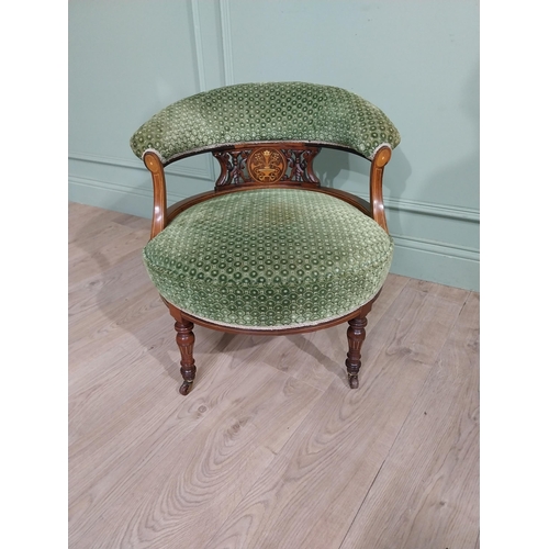 497 - Edwardian rosewood and upholstered occasional chair raised on splayed turned feet. {60 cm H x 61 cm ... 