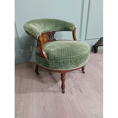 497 - Edwardian rosewood and upholstered occasional chair raised on splayed turned feet. {60 cm H x 61 cm ... 