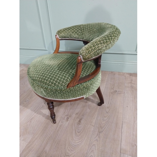 497 - Edwardian rosewood and upholstered occasional chair raised on splayed turned feet. {60 cm H x 61 cm ... 