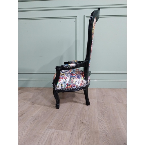 498 - French Child's chair upholstered with superhero figures. {100 cm H x 53 cm W x 45 cm D}.