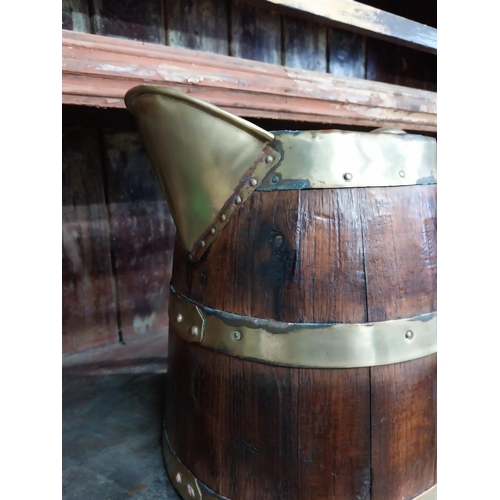 50 - 19th C. Brass bound oak water jug. {{28 cm H x 35 cm W x 20 cm D}.