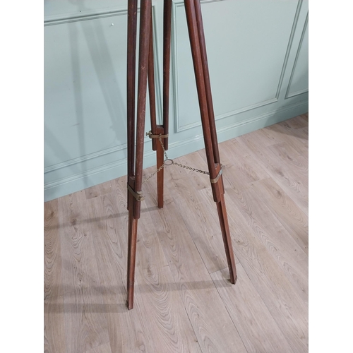 54 - Brass telescope on mahogany tripod stand. {165 cm H x 97 cm W x 55 cm D}.