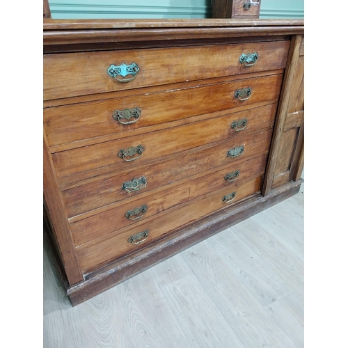 57 - Early 20th C. pitch pine map cabinet with six drawers with brass handles. {150 cm H x 173 cm W x 80 ... 