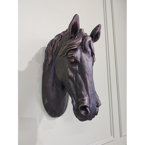 63 - Painted resin model of Horse's head. {50 cm H x 18 cm W x 30 cm D}.