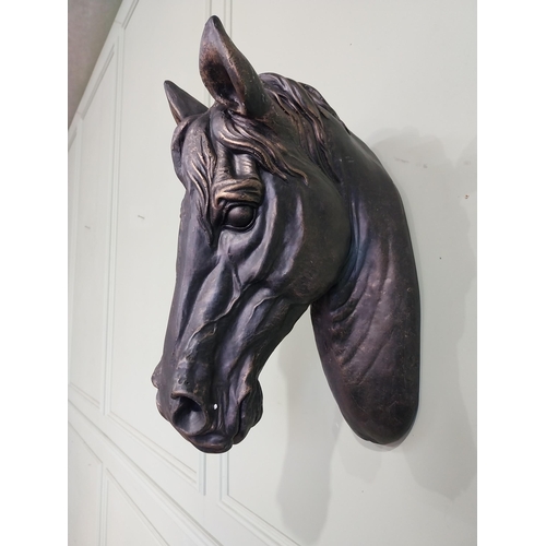 63 - Painted resin model of Horse's head. {50 cm H x 18 cm W x 30 cm D}.