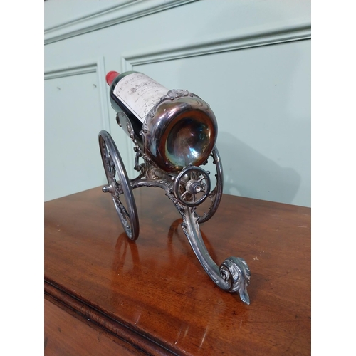 64 - Edwardian French silver plate wine cooler in the form of a cannon. {26 m H x 40 cm W x 20 cm D}.