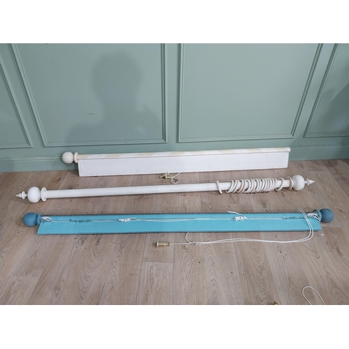 74 - Three painted pine curtain poles. {210 cm, 224 cm and 192 cm L}.