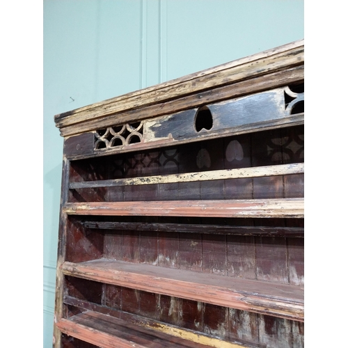 82 - 19th C. Galway Irish painted pine kitchen dresser with two long panelled doors over three plate rack... 