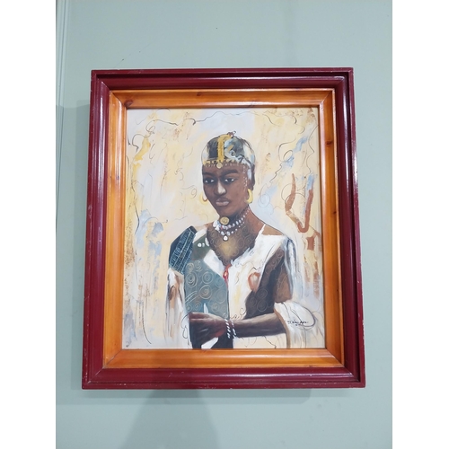 85 - Oil on canvas Portrait of a Lady mounted in painted pine frame. {78 cm H x 64 cm W}.