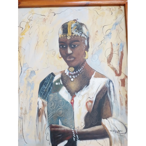 85 - Oil on canvas Portrait of a Lady mounted in painted pine frame. {78 cm H x 64 cm W}.