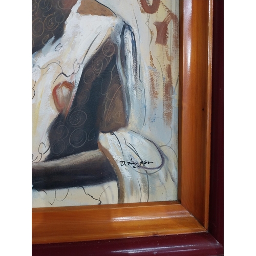 85 - Oil on canvas Portrait of a Lady mounted in painted pine frame. {78 cm H x 64 cm W}.