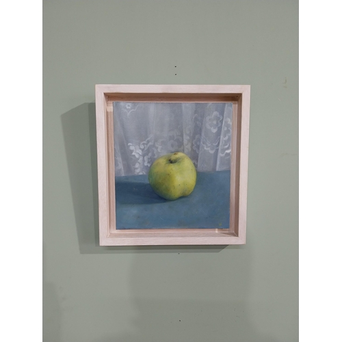 88 - Oil on board Still Life Granny Smith 2018 D Reilly in painted pine frame. {31 cm H x 29 cm W}.