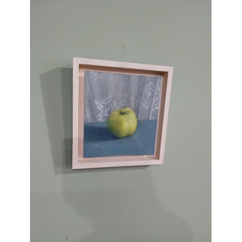 88 - Oil on board Still Life Granny Smith 2018 D Reilly in painted pine frame. {31 cm H x 29 cm W}.