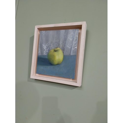 88 - Oil on board Still Life Granny Smith 2018 D Reilly in painted pine frame. {31 cm H x 29 cm W}.