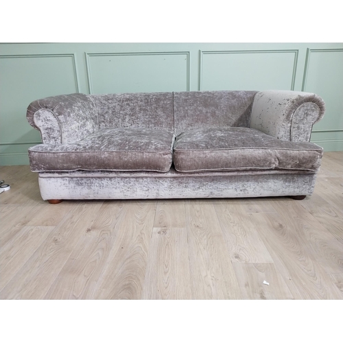 91 - Good quality crushed velvet upholstered sofa with Duck down feather cushions. {68 cm H x 200 cm W x ... 