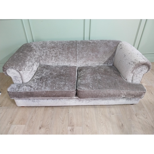 91 - Good quality crushed velvet upholstered sofa with Duck down feather cushions. {68 cm H x 200 cm W x ... 