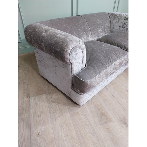 91 - Good quality crushed velvet upholstered sofa with Duck down feather cushions. {68 cm H x 200 cm W x ... 