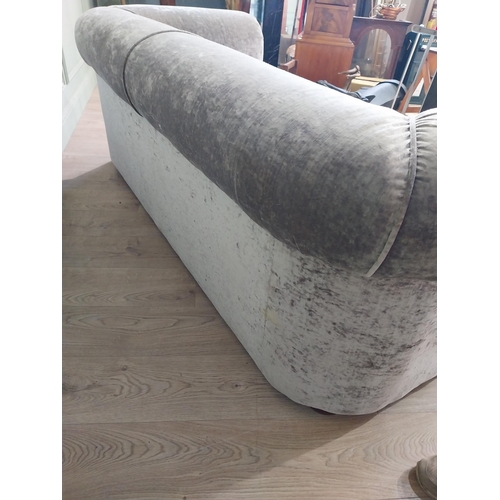 91 - Good quality crushed velvet upholstered sofa with Duck down feather cushions. {68 cm H x 200 cm W x ... 