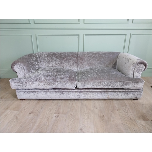 92 - Good quality crushed velvet upholstered sofa with Duck down feather cushions. {68 cm H x 230 cm W x ... 