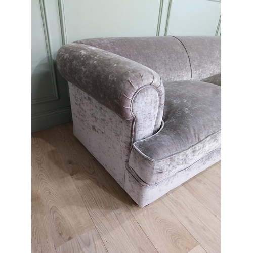 92 - Good quality crushed velvet upholstered sofa with Duck down feather cushions. {68 cm H x 230 cm W x ... 