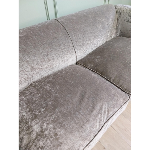 92 - Good quality crushed velvet upholstered sofa with Duck down feather cushions. {68 cm H x 230 cm W x ... 