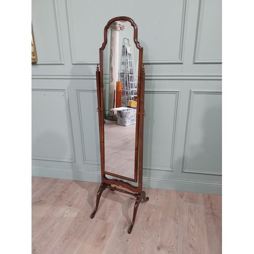 94 - Edwardian walnut cheval mirror. {162 cm H x 40 cm W x 44 cm D}.