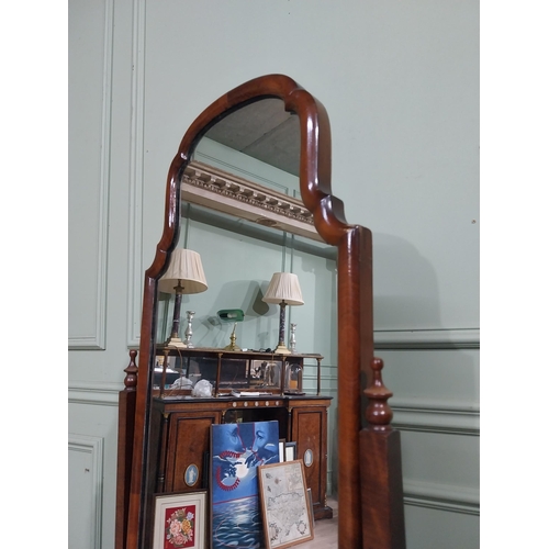 94 - Edwardian walnut cheval mirror. {162 cm H x 40 cm W x 44 cm D}.