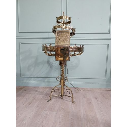 99 - Early 20th C. Brass ecclesiastical three tiered candelabra {150 cm H x 65 cm Dia}