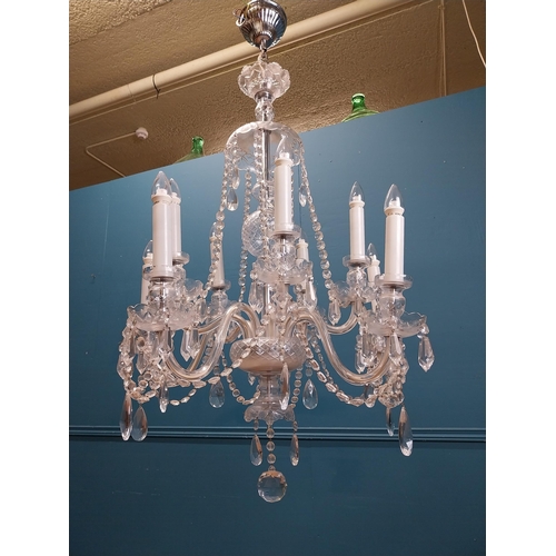 105 - Irish cut crystal ten branch chandelier. {120 cm H x 70 cm Dia.}.