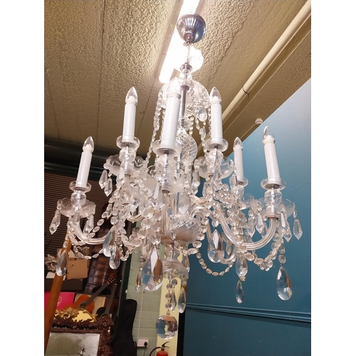 105 - Irish cut crystal ten branch chandelier. {120 cm H x 70 cm Dia.}.