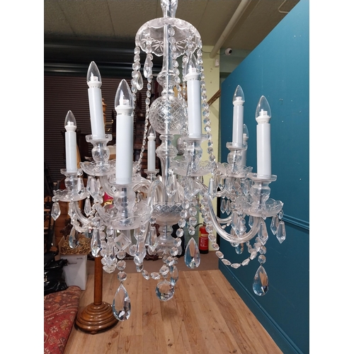 105 - Irish cut crystal ten branch chandelier. {120 cm H x 70 cm Dia.}.