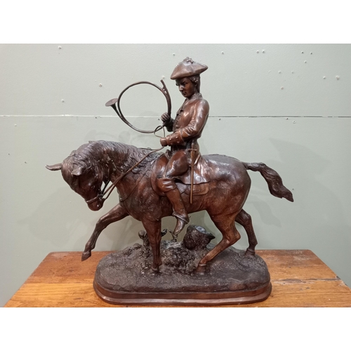 1 - Bronze statue of Huntsman and Horse. {W 60cm x D 60cm x D 20cm }