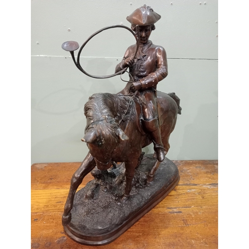 1 - Bronze statue of Huntsman and Horse. {W 60cm x D 60cm x D 20cm }