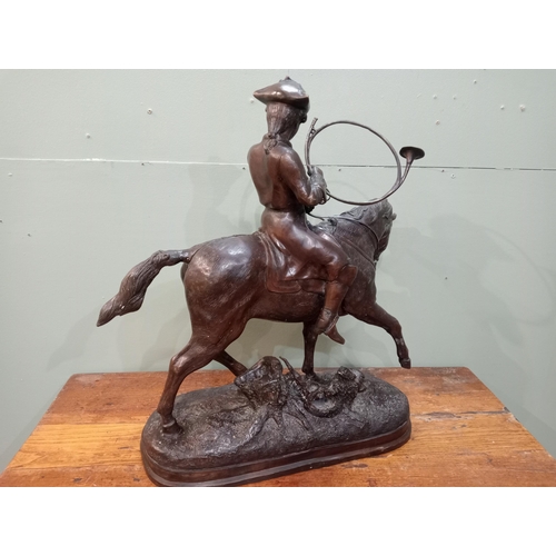 1 - Bronze statue of Huntsman and Horse. {W 60cm x D 60cm x D 20cm }