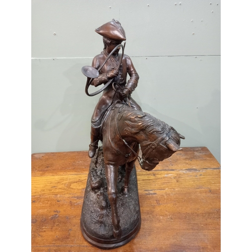 1 - Bronze statue of Huntsman and Horse. {W 60cm x D 60cm x D 20cm }