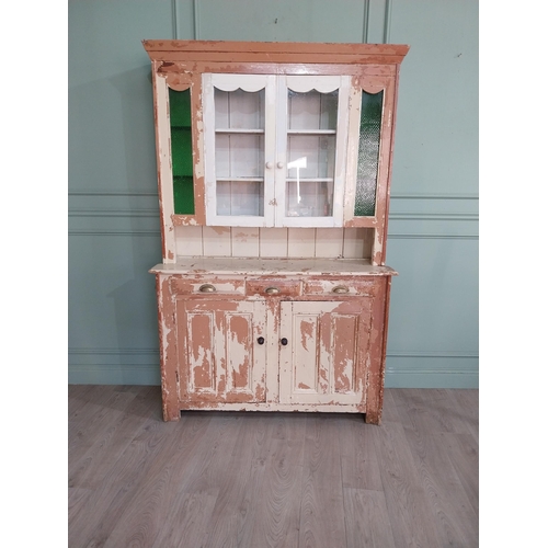 159 - 19th C. Painted pine South of Ireland dresser with two glazed doors over three drawers over two pane... 